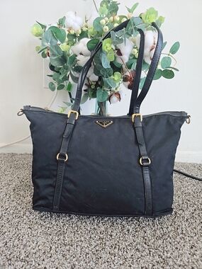 Prada Black Nylon Tote Bag with Leather Straps